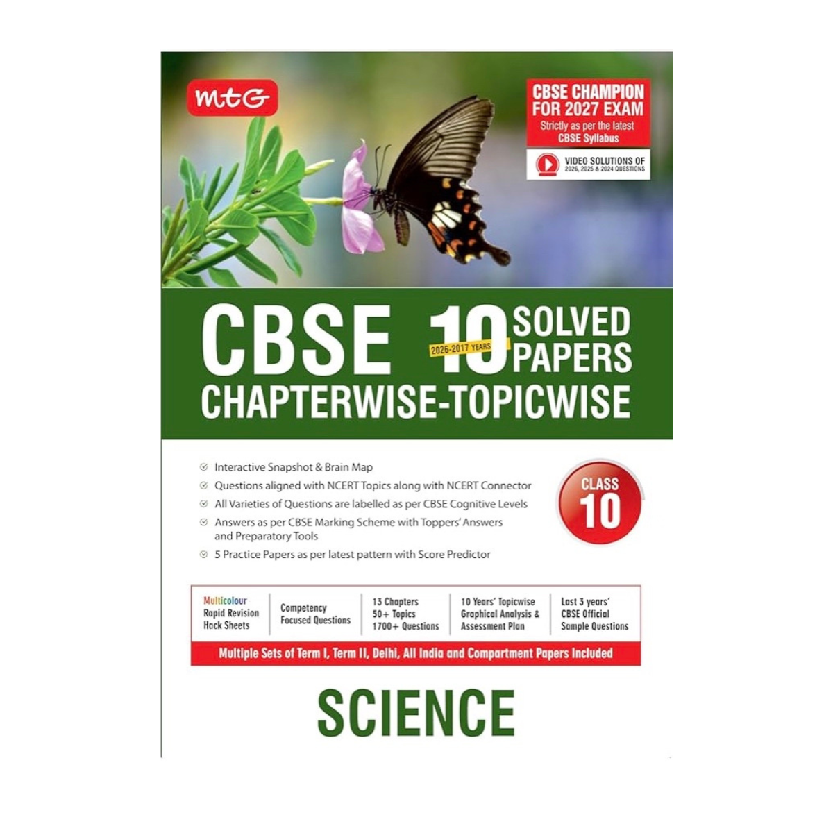 MTG CBSE Class 10 PYQs Book | 10 Years (2026-2017) Chapterwise Topicwise Solved Papers Science - CBSE Champion For 2027 Exam
