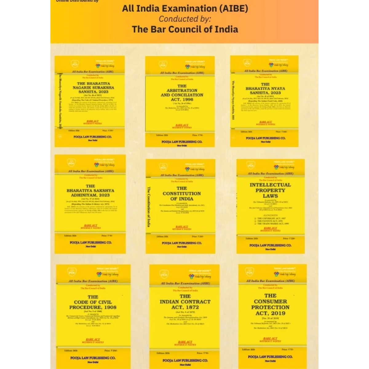 All India Bar Examination (Bare Acts without Short Notes) Set of 24 Books Edition 2026