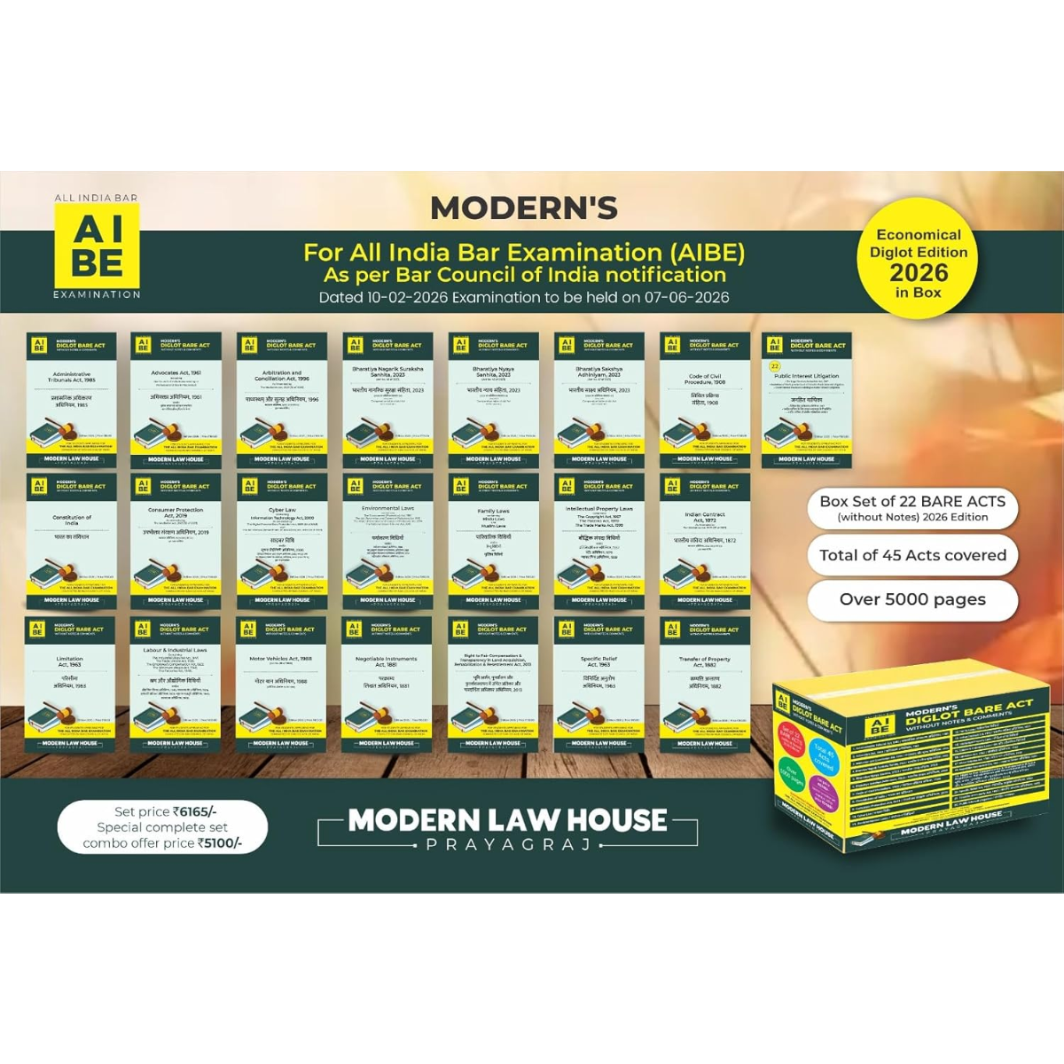 Modern’s AIBE 2026 Economical Diglot Bare Act Box Set – 22 Bare Acts (Without Notes), Covering 45 Important Acts | 5000+ Pages | Bilingual Edition