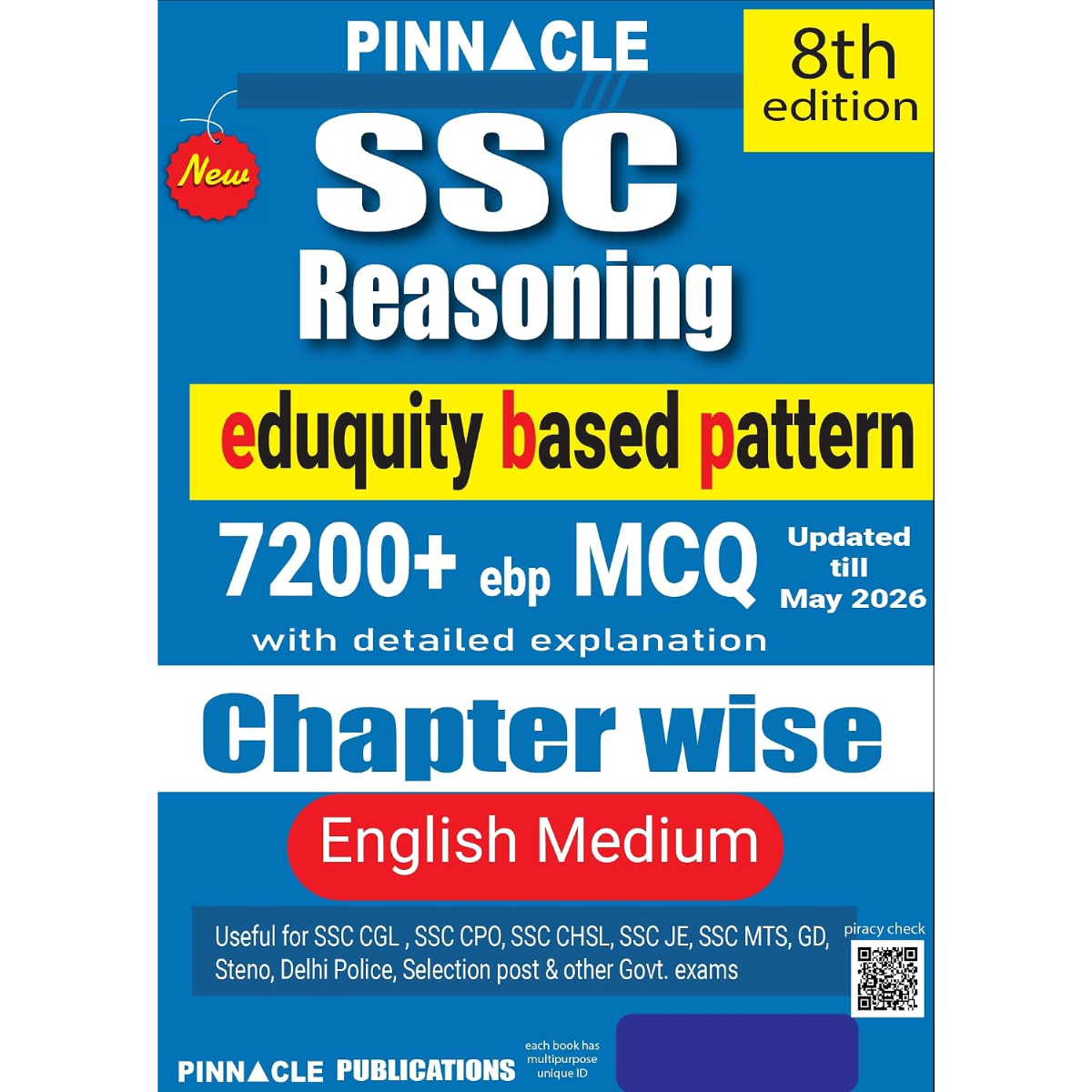 SSC Reasoning 7200+ ebp MCQs (English Medium) – 8th Edition PINNACLE