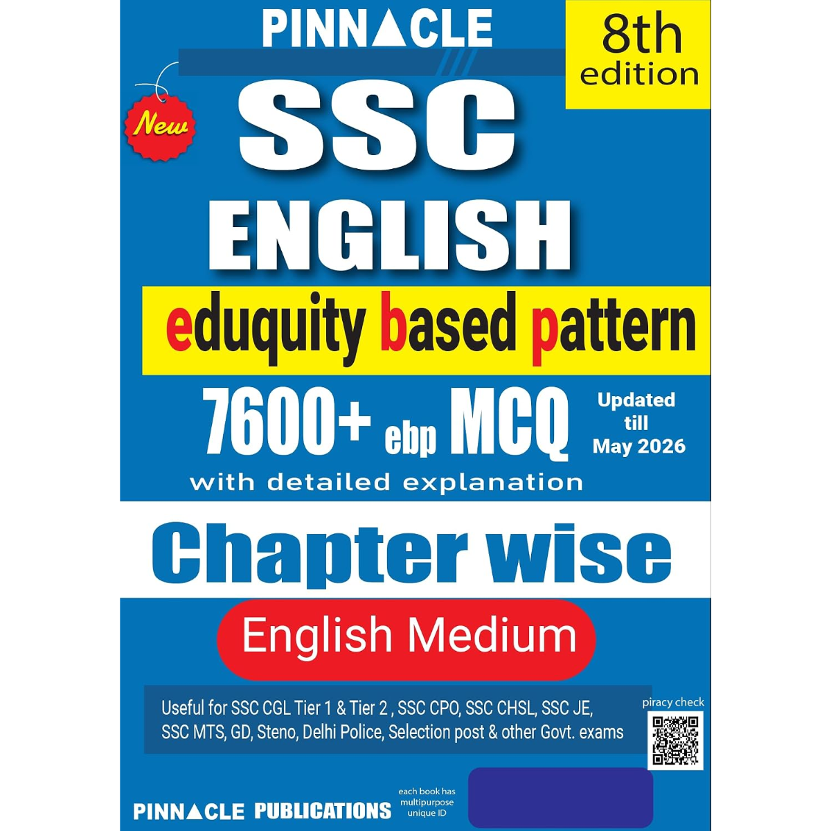 PINNACLE SSC English 7600+ ebp MCQs book | 8th Edition |